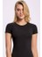 Likralı Yuvarlak Yaka Kadın T-shirt Siyah 3