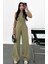 Kadın Keten Asimetrik Tek Omuzlu Bluz Pantalon Takım- Su Yeşili 1