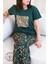 Yeşil Animal Print Desenli Kısa Kol Kadın Pijama Takımı 1