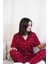 Bordo Kalp Desenli Düğmeli Kısa Kol Kadın Pijama Takımı 3