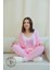 Pembe Çizgili Dantel Detaylı Sabahlıklı Kadın Pijama Takımı 2