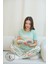 Su Yeşili Yaprak Desenli Kısa Kol Kadın Pijama Takımı 2