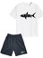 2'li Set Baskılı Erkek Çocuk Pamuk Şort Tshirt Takım 05 5 6 7 8 9 10 11 12 13 14 Yaş Tişört Shark 1