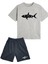 2'li Set Baskılı Erkek Çocuk Pamuk Şort Tshirt Takım 05 5 6 7 8 9 10 11 12 13 14 Yaş Tişört Shark 1