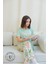 Su Yeşili Yaprak Desenli Kısa Kol Kadın Pijama Takımı 1