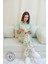Su Yeşili Yaprak Desenli Kısa Kol Kadın Pijama Takımı 3