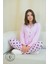 Pembe Kalp Desenli Düğmeli Uzun Kol Kadın Pijama Takımı 3