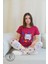 Bordo Ayıcık Desenli Kısa Kol Kadın Pijama Takımı 2