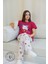 Bordo Ayıcık Desenli Kısa Kol Kadın Pijama Takımı 3