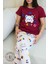 Bordo Ayıcık Desenli Kısa Kol Kadın Pijama Takımı 1