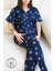 Mavi Papatya Desenli Düğmeli Kısa Kol Kadın Pijama Takımı 2