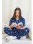 Mavi Papatya Desenli Düğmeli Kısa Kol Kadın Pijama Takımı 3