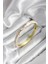 Mineli Pirinç Bej Çiçek Desenli Zirkon Taşlı Gold Renk Kadın Kelepçe (Çap 60 Mm) 1