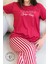 Fuşya Çizgi Desenli Kısa Kol Kadın Pijama Takımı 1