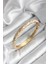 Mineli Pirinç Bej Çiçek Desenli Gold Renk Kadın Kelepçe (Çap 60 Mm) 1