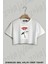 Japon Alfabesi ve Çiçek Baskılı Oversize Crop T-Shirt 1