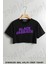 Black Sabbath Logo Mor Baskılı Oversize Crop T-Shirt 1