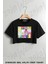 Punpun Grid Print Baskılı Oversize Crop T-Shirt 1