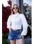 Fiyonklu Düğmeli Saten Uzun Kollu Crop Bluz 2