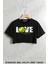 Tenis Love Raket ve Top Baskılı Oversize Crop T-Shirt 1