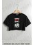 Japon Alfabesi ve Çiçek Baskılı Oversize Crop T-Shirt 1
