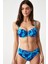 Çıkarılabilen Dolgulu Kaplı Telli Saks Desenli Blaun Kalın Kenarlı Straplez Bikini Takımı 4
