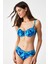 Çıkarılabilen Dolgulu Kaplı Telli Saks Desenli Blaun Kalın Kenarlı Straplez Bikini Takımı 5