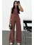 Kadın Keten Asimetrik Tek Omuzlu Bluz Pantalon Takım- Bordo 1