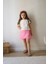 Kız Çocuk Pembe Yıldız Detaylı Şort Etek ve Tişört Bayramlık Takım 1