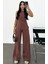 Keten Asimetrik Tek Omuzlu Bluz Pantalon Takım- Bordo 1