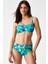Yüksek Belli Kaplı Fırelın Mavi Desenli Straplez Bikini Takımı 1
