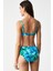 Yüksek Belli Kaplı Fırelın Mavi Desenli Straplez Bikini Takımı 4