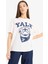 Yale University Oversize Geniş Kalıp Bisiklet Yaka Baskılı Kısa Kollu Tişört F4763AX25SM 5