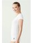 Kadın Beyaz Derin Yuvarlak Yaka T-Shirt 66003 2