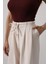Pileli Bağcıklı Oversize Pantolon - Bej 4