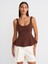 21063 Kalın Askılı Peplum Top-Açık Kahve 1