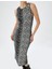 Halter Yaka Elbise Midi Leopar Desenli Kolsuz Slim Fit 5