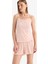 Regular Fit Pijama Takımı Desenli Askılı Pijama Üstü Esnek Belli Şort Pijama Altı-Fall in Love F5774AX25SM 3