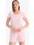 Regular Fit Pijama Takımı Kısa Kollu pijama Üstü Esnek Belli Şort Pijama Altı-Fall in Love E4335AX25SP 4