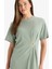 Regular Fit Bisiklet Yaka Basic Düz Bürümcük Kısa Kollu Midi Elbise E7330AX25SM 4