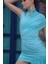 Mavi Drapeli Kuşak Detaylı Bodycon Mini Elbise 4