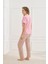 Kadın Desenli Polo Yaka Kısa Kol Pijama Takım | Pembe 30101-970 3