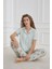Kadın Marla Desenli Polo Yaka Önden Düğmeli Pijama Takım | Mint 30101-948 2