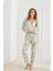 Kadın Çiçek Desenli Ip Askılı Sabahlıklı 3'lü Pijama Takım | Mint 30201-948 1
