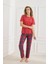 Kadın Ekose Desenli Bisiklet Yaka Pijama Takım | Kırmızı 30102-598 1