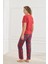 Kadın Ekose Desenli Bisiklet Yaka Pijama Takım | Kırmızı 30102-598 3