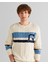 Erkek Krem Relaxed Fit Bisiklet Yaka Renk Bloklu Örgü Kazak 8924348T.130 4