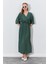 Kadın Haki Düşük Kol Yanları Yırtmaçlı Uzun Elbise 3