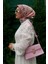 Pembe Varak Desenli Twill Ipek Eşarp 1