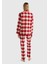 Kadın Kırmızı Mix Ekose Desenli Düğmeli Pijama Takımı 3